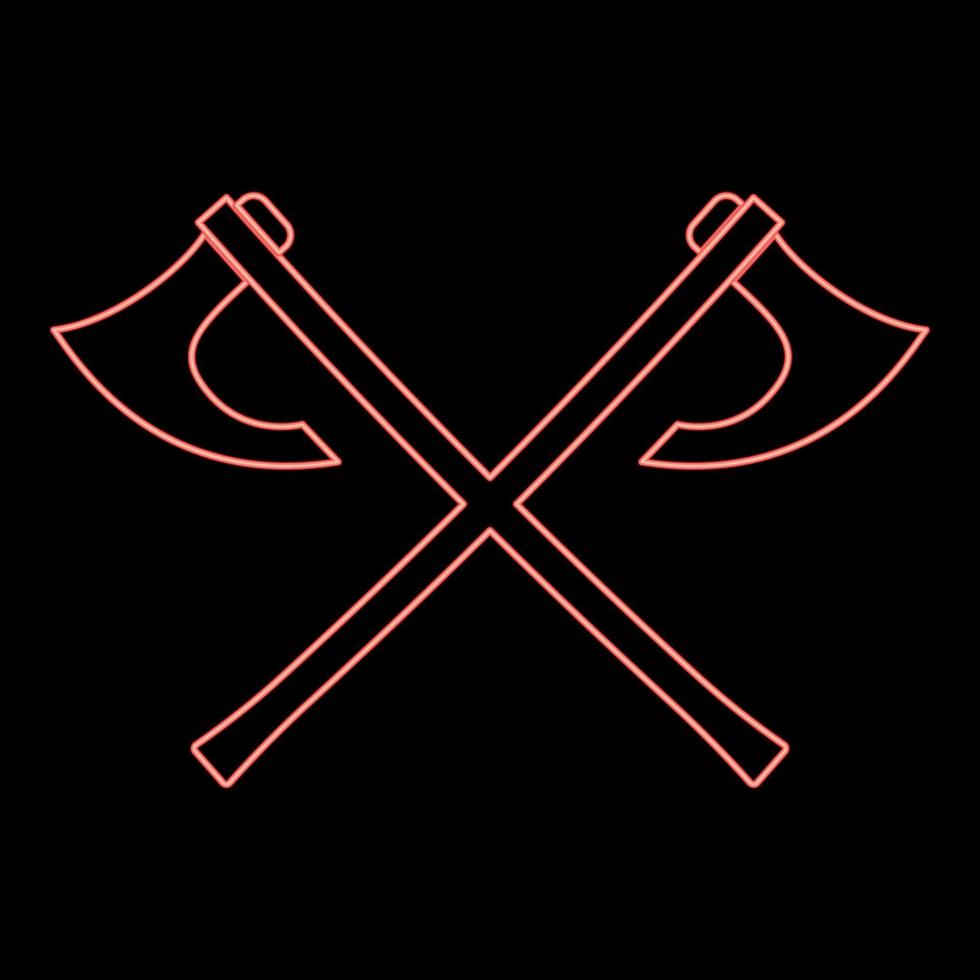 Neon two battle axes vikings red color vector illustration image flat style