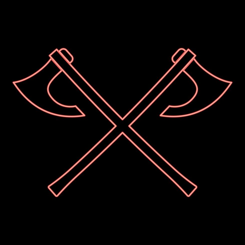 Neon two battle axes vikings red color vector illustration image flat style