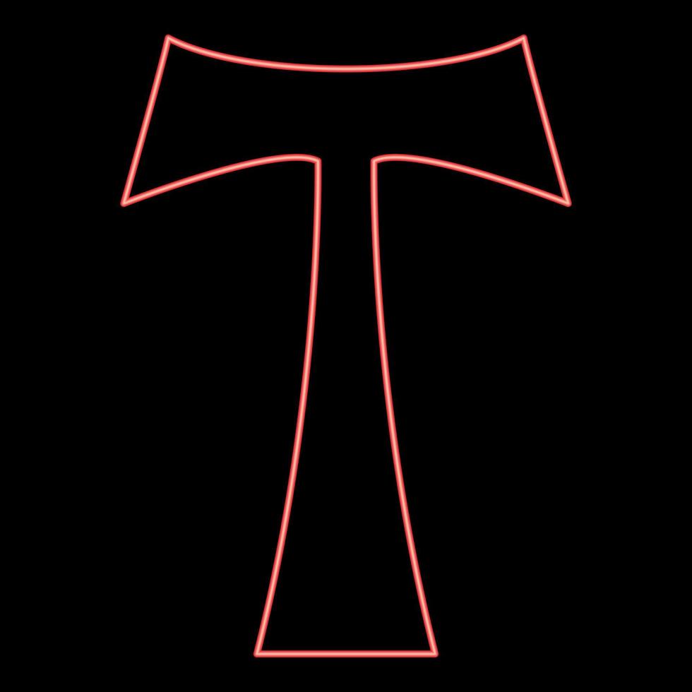 Neon cross monogram T Symbol Saint Anthony Apostle sign Religious cross red color vector illustration image flat style