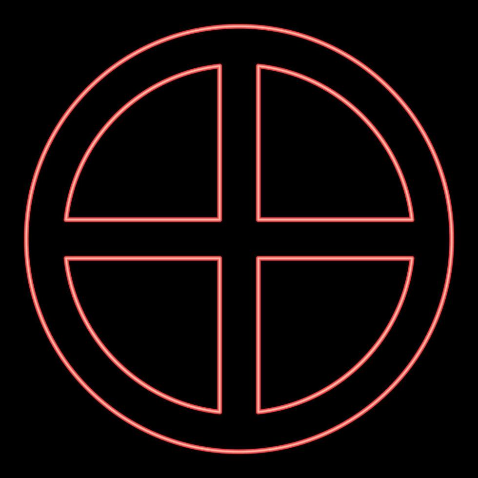 Neon cross round circle on bread concept parts body Christ Infinity sign in religious red color vector illustration image flat style