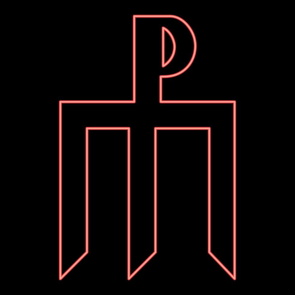 Neon cross monogram Trident symbol Secret concept sign Religious cross red color vector illustration image flat style