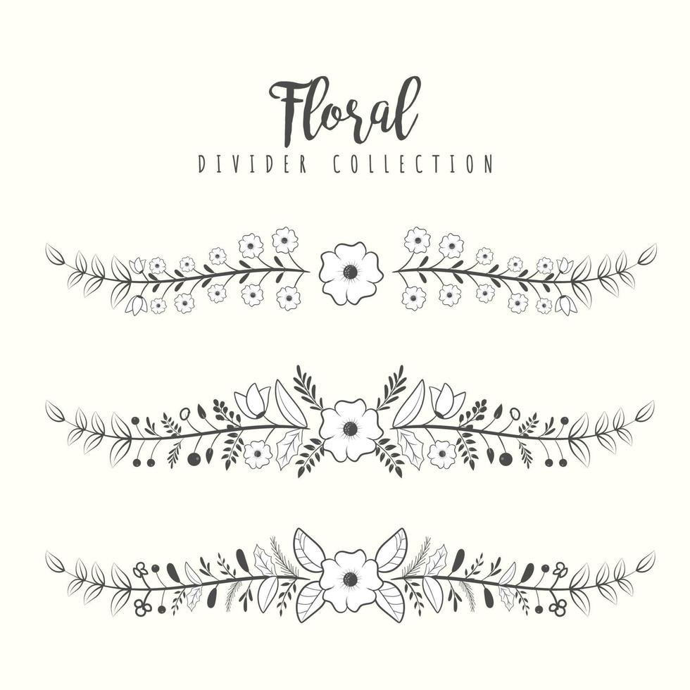 Hand drawn floral divider borders collection with branches and flower vector