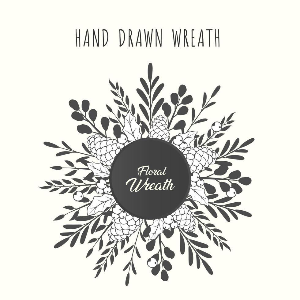 Hand drawn floral wreath and laurel frame circle with leaf and flower vector