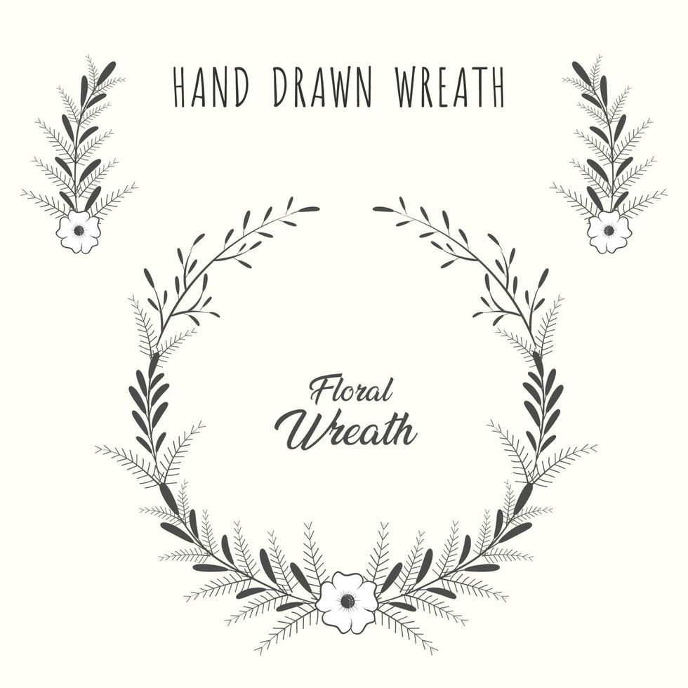 Hand drawn floral wreath and laurel frame circle with leaf and flower vector
