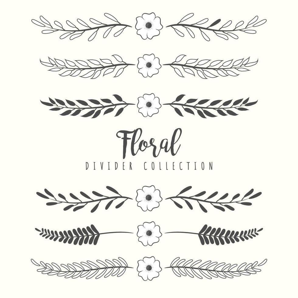 Hand drawn floral divider borders collection with branches and flower vector