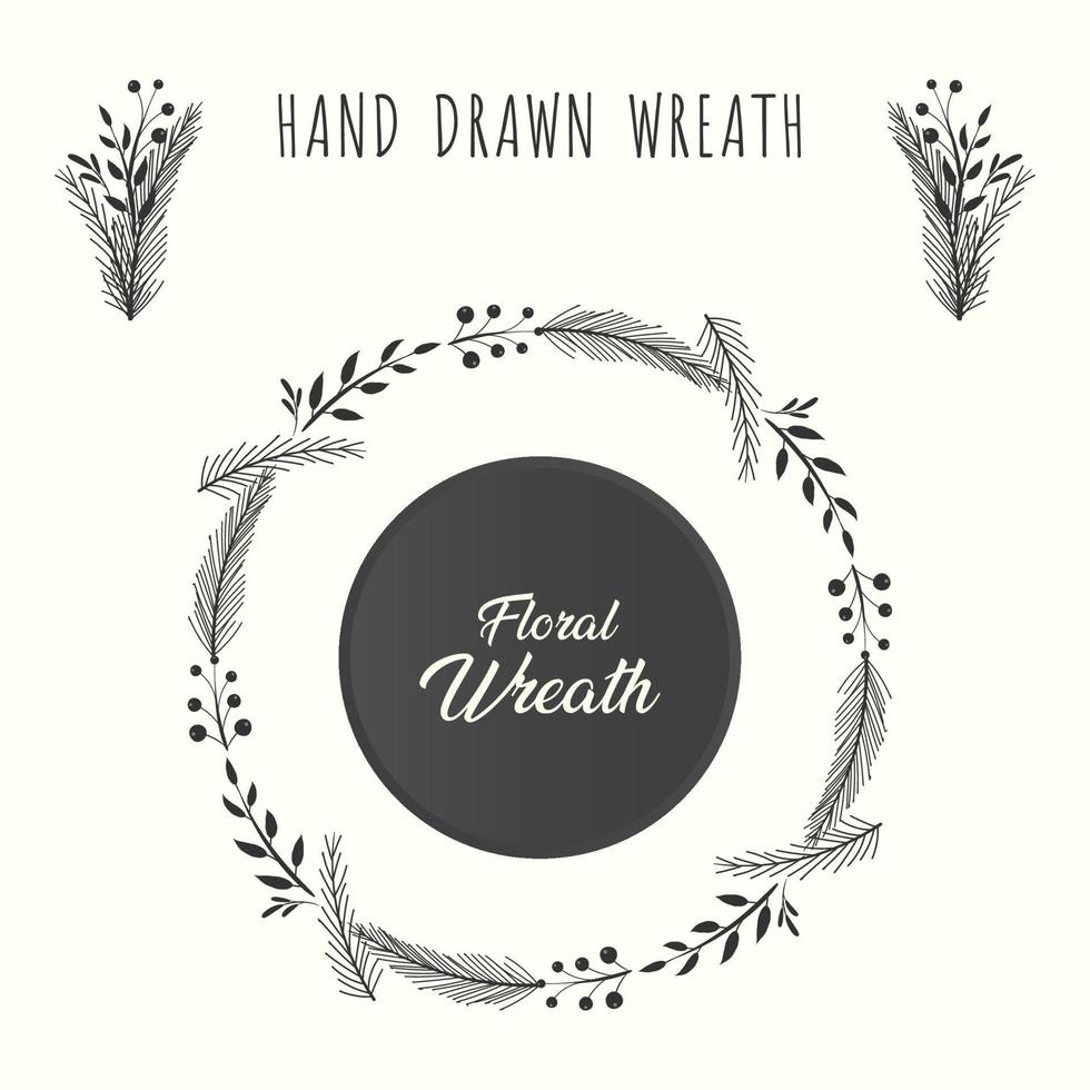 Hand drawn floral wreath and laurel frame circle with leaf and flower vector