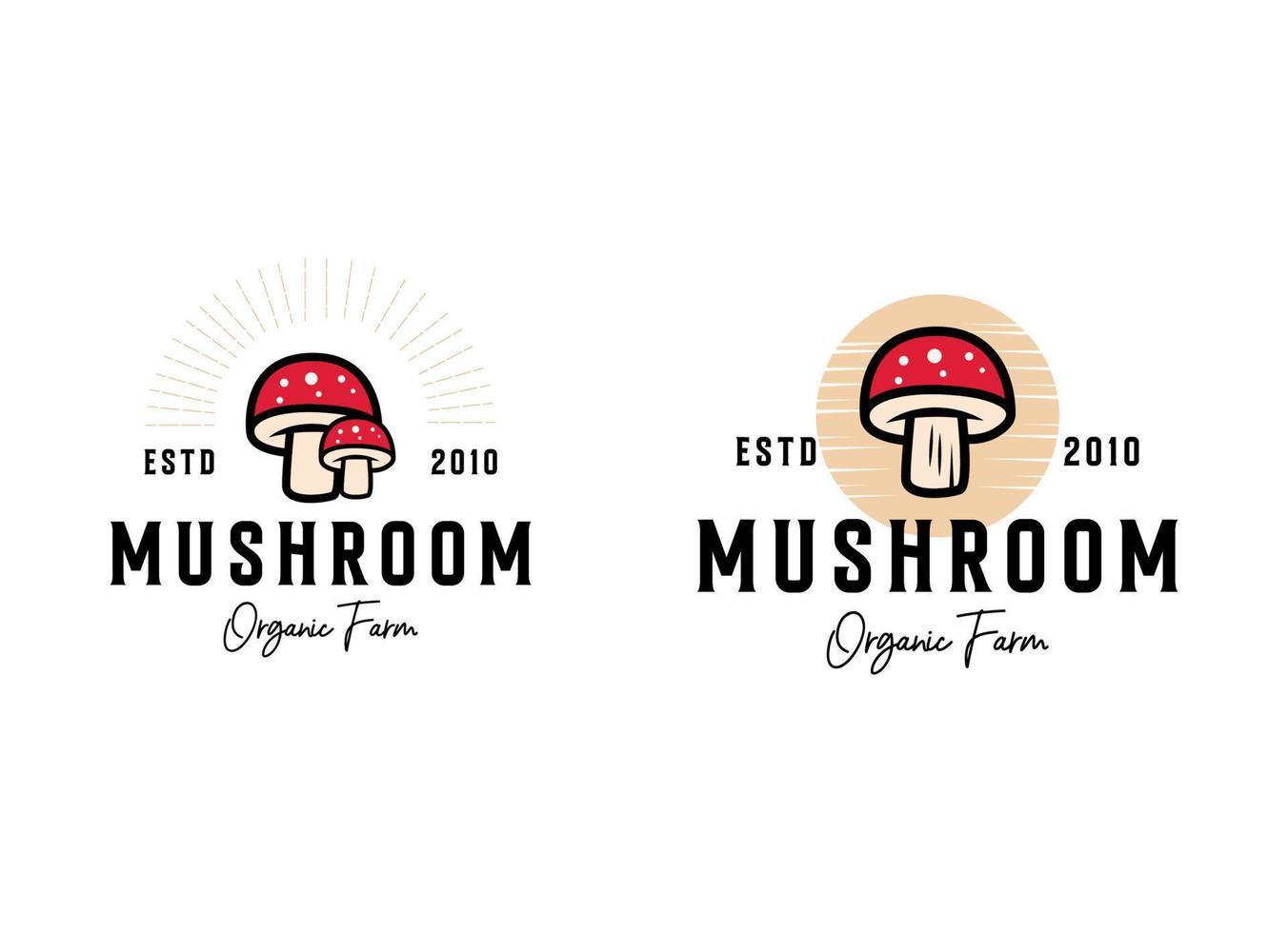 mushroom farm logo vintage vector illustration design, champignon mushroom logo design