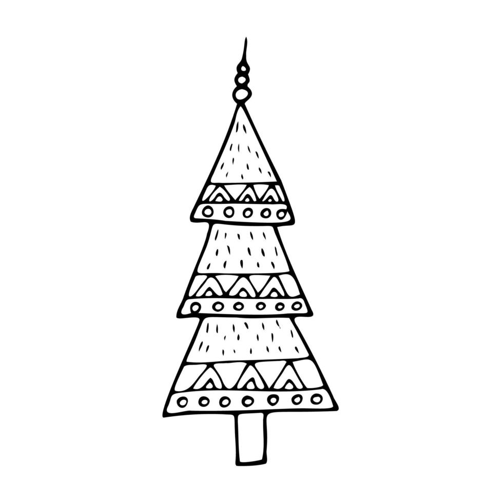 Christmas tree drawn by hand in the style of a doodle. vector illustration