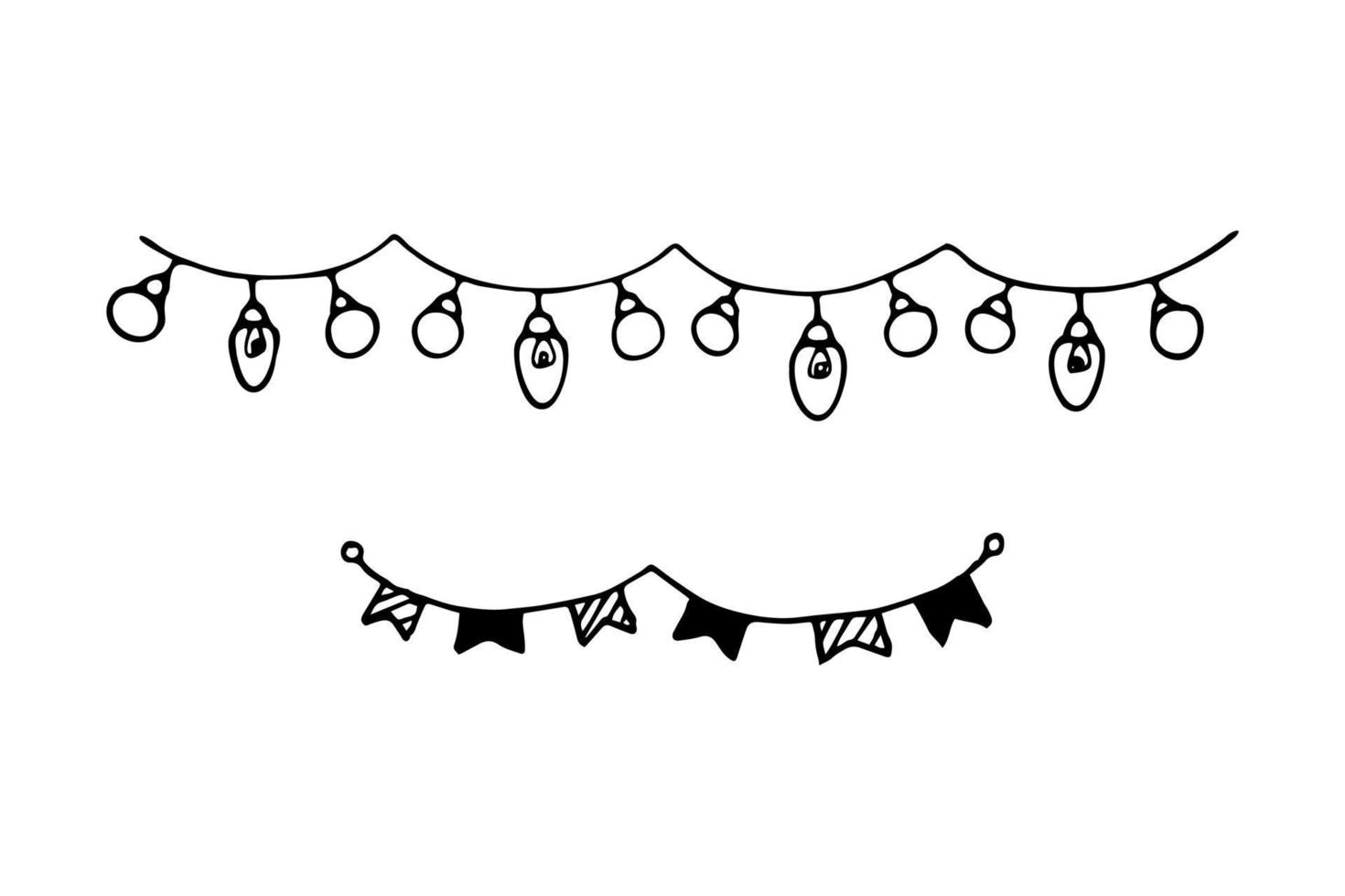 Set of two Christmas garlands in the style of doodles. vector illustration