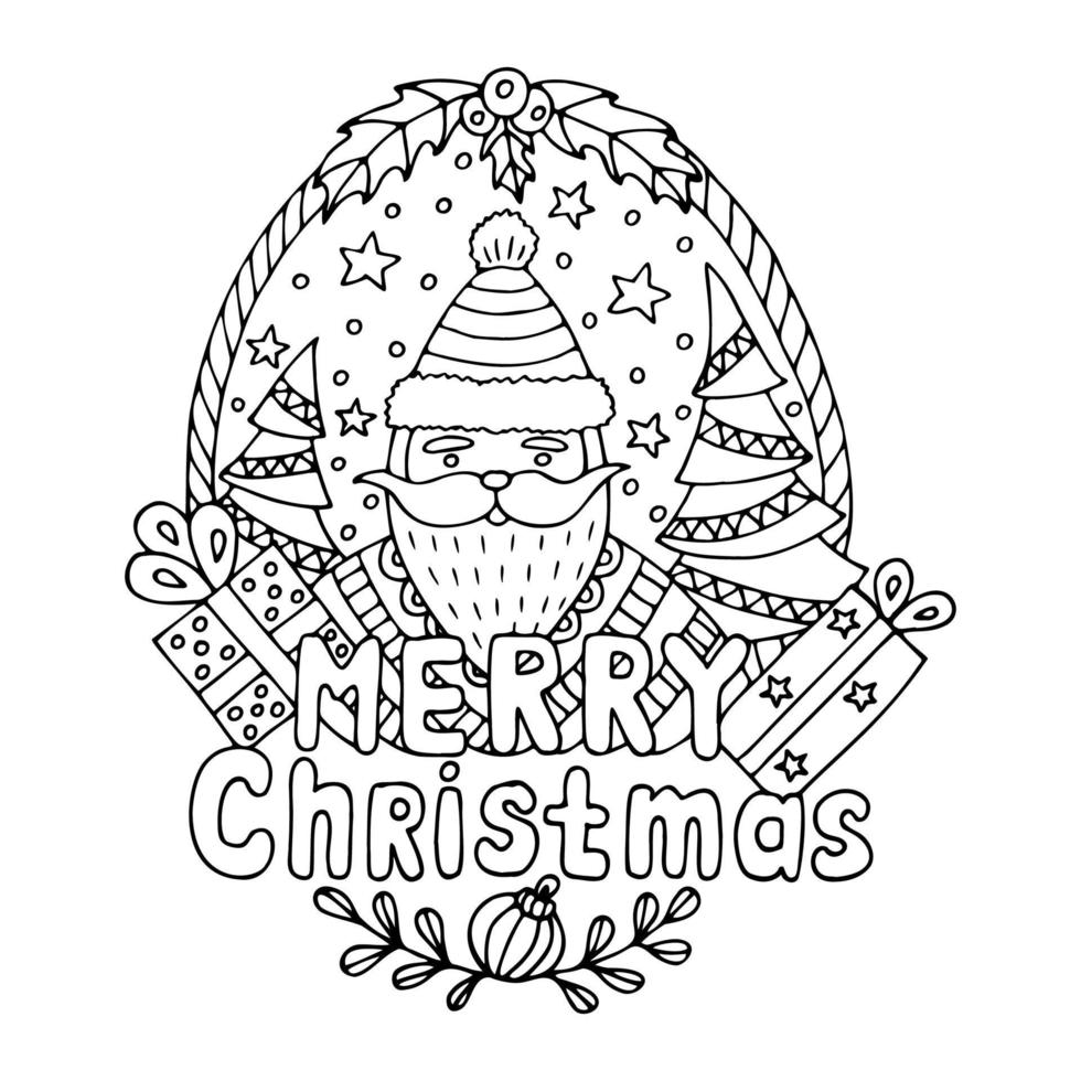 Christmas coloring page with Santa Claus in the style of a doodle. vector illustration