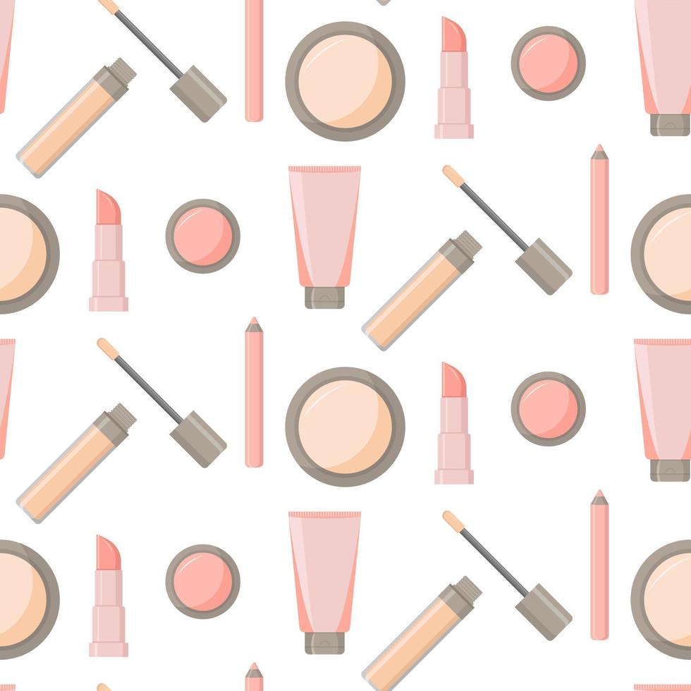 Seamless pattern with decorative cosmetics in pastel colors. vector illustration