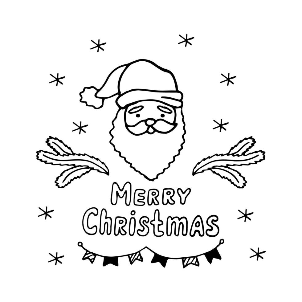 merry Christmas card with Santa Claus in the style of a doodle. vector illustration