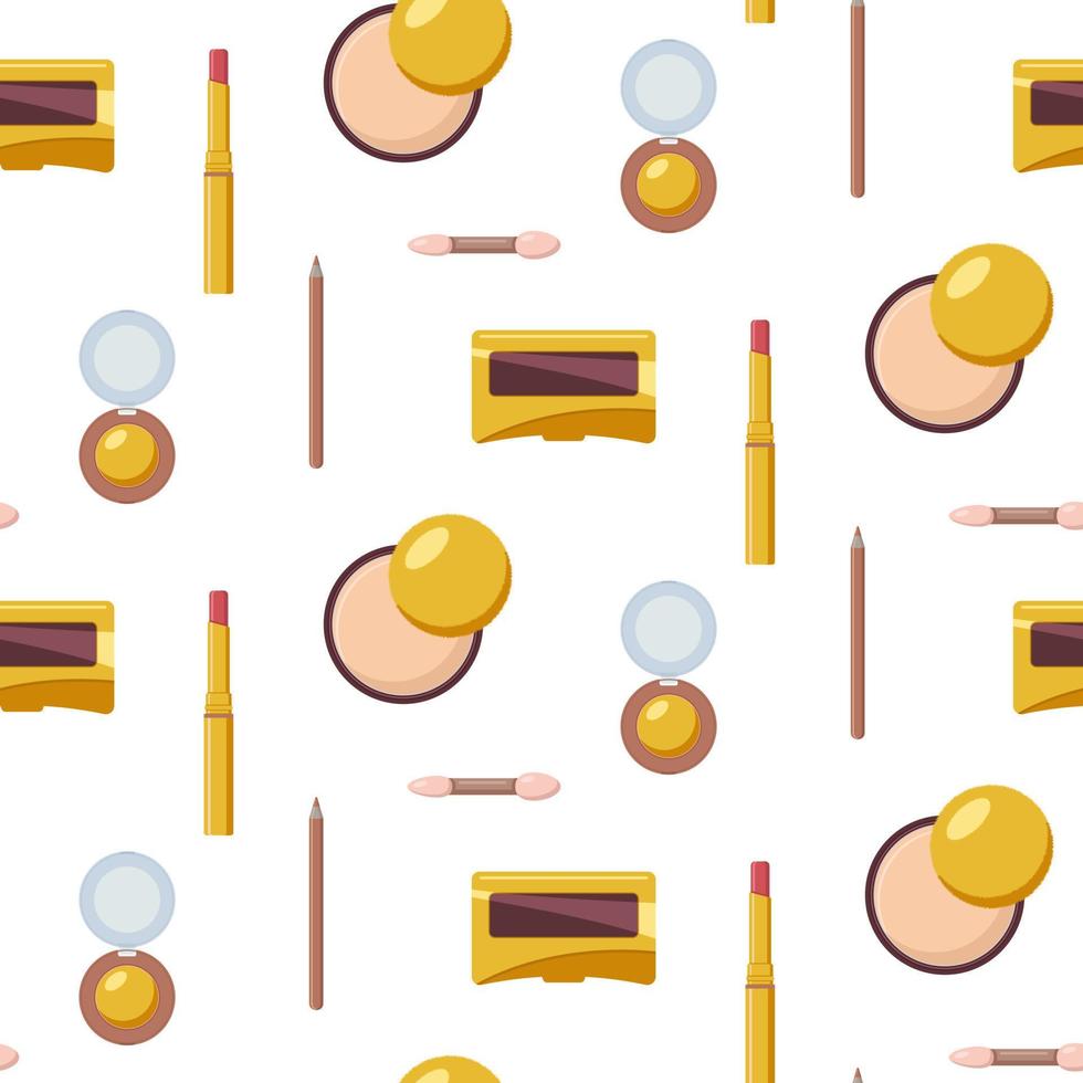 Seamless pattern with makeup in gold shades. vector illustration