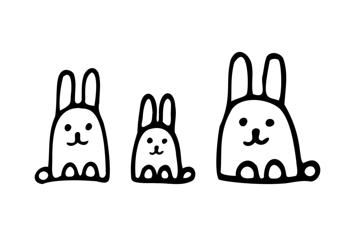 A set of cute rabbits drawn by hand in the style of doodles. vector illustration