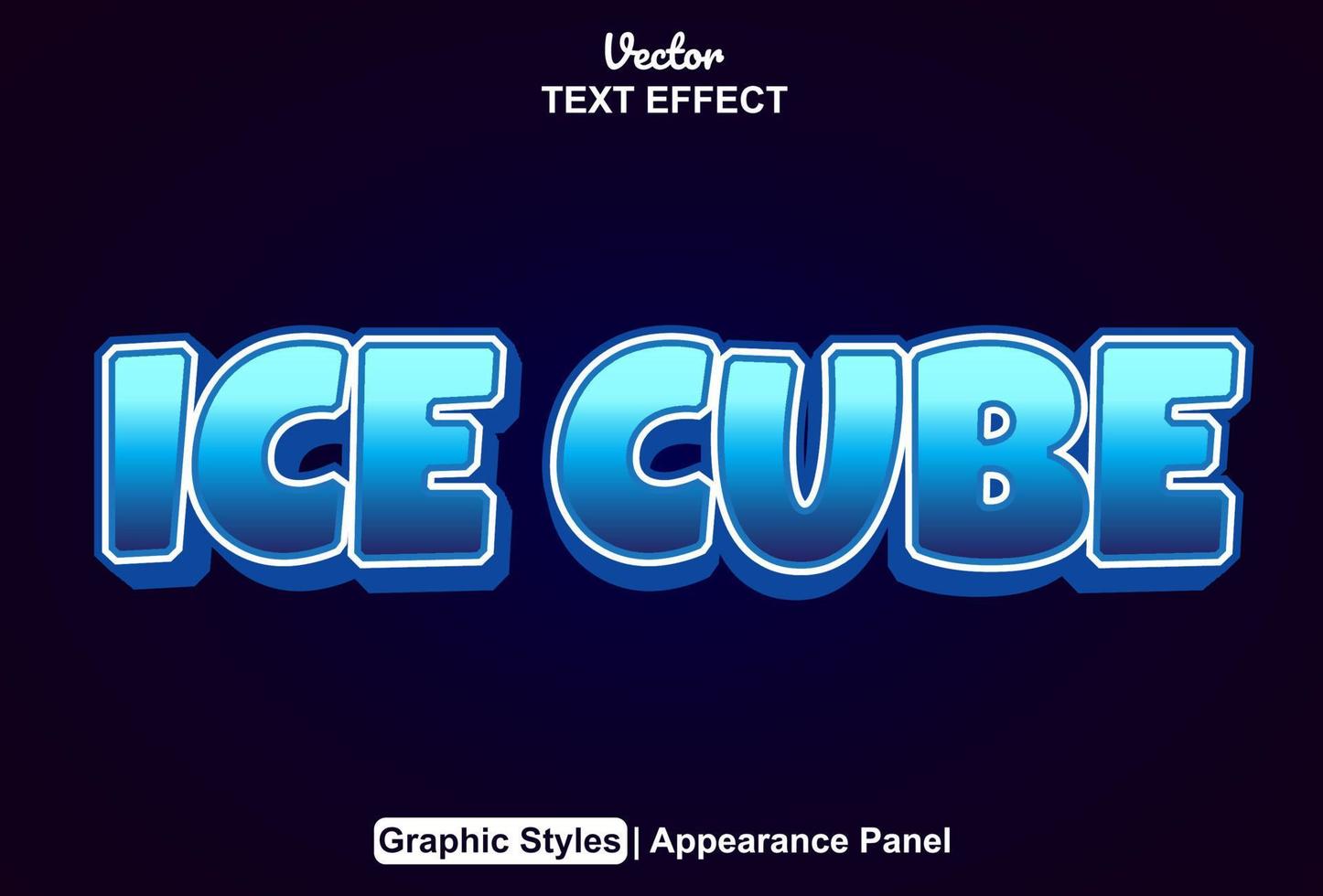 efecto de texto de cubo de hielo con estilo gráfico y editable vector