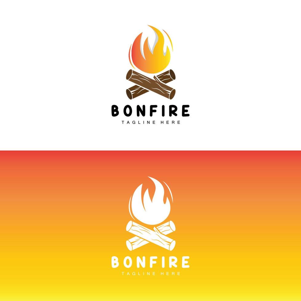 diseño de logotipo de fogata, vector de camping, fuego de madera y diseño forestal