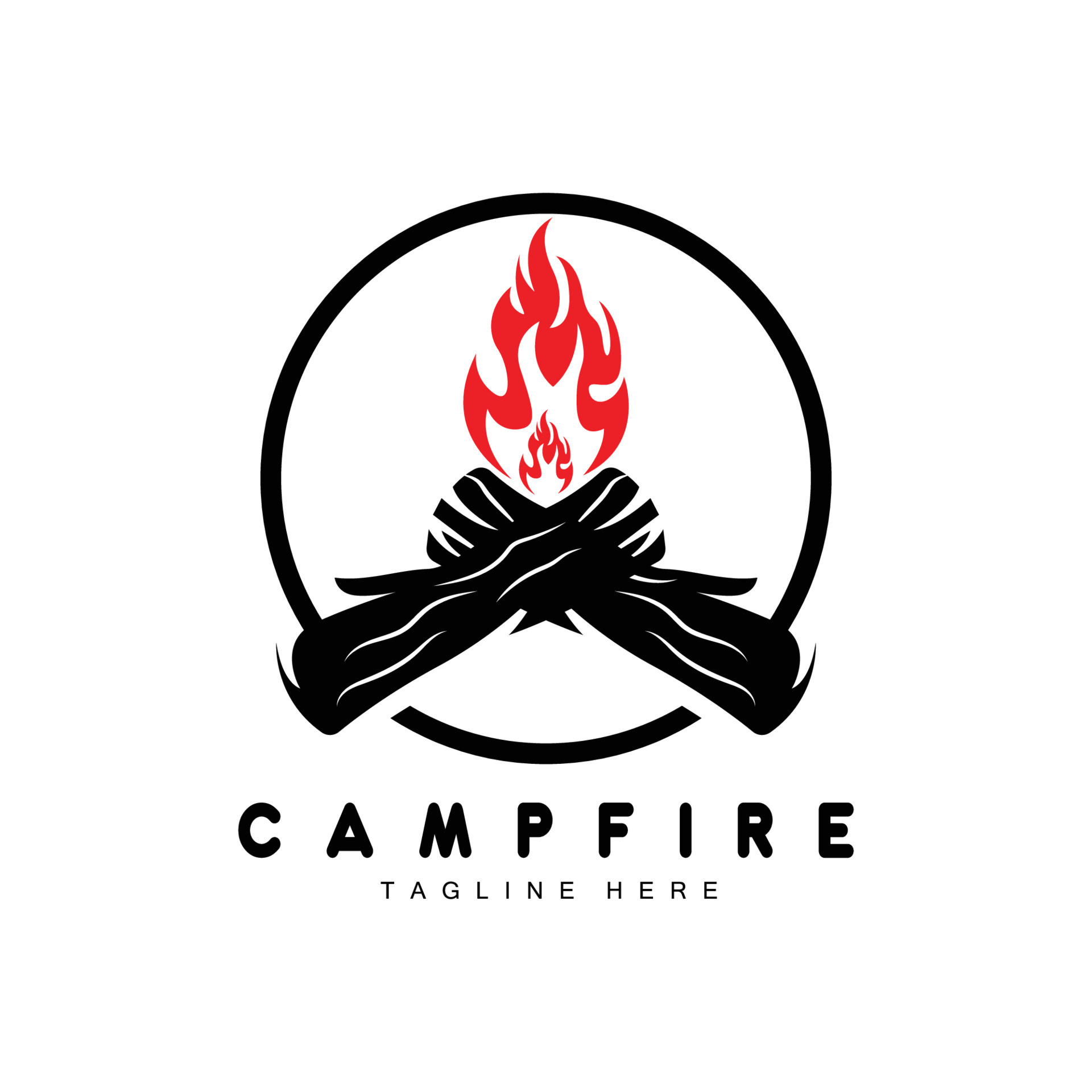 Campfire Logo Design, Camping Vector, Wood Fire And Forest Design