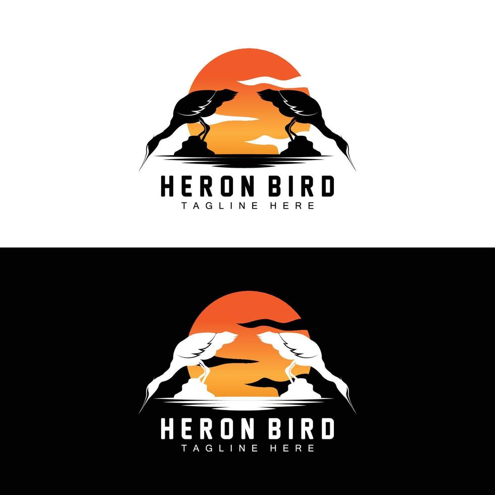 Bird Heron Stork Logo Design, Birds Heron Flying On The River Vector, Product Brand Illustration vector