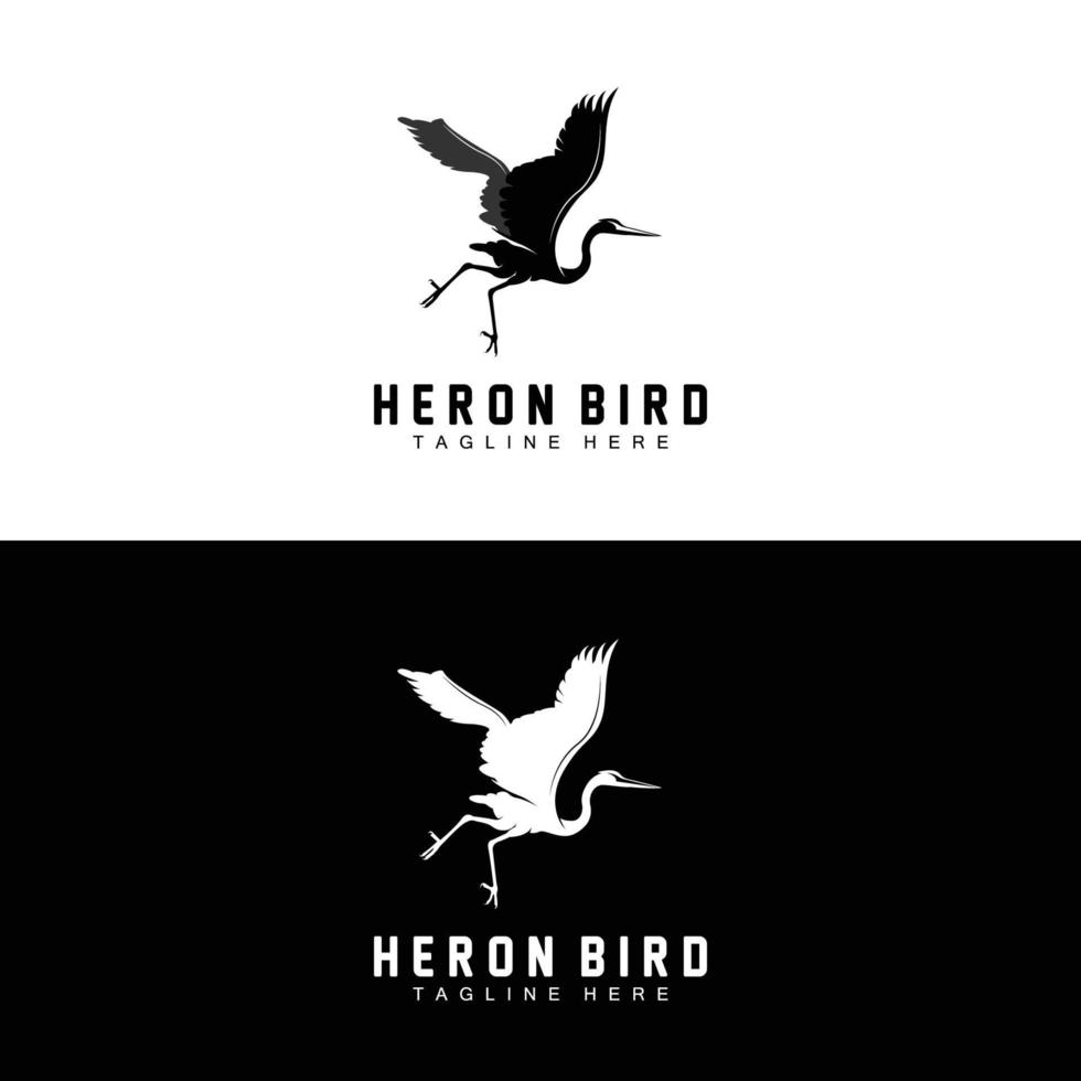 Bird Heron Stork Logo Design, Birds Heron Flying On The River Vector, Product Brand Illustration vector