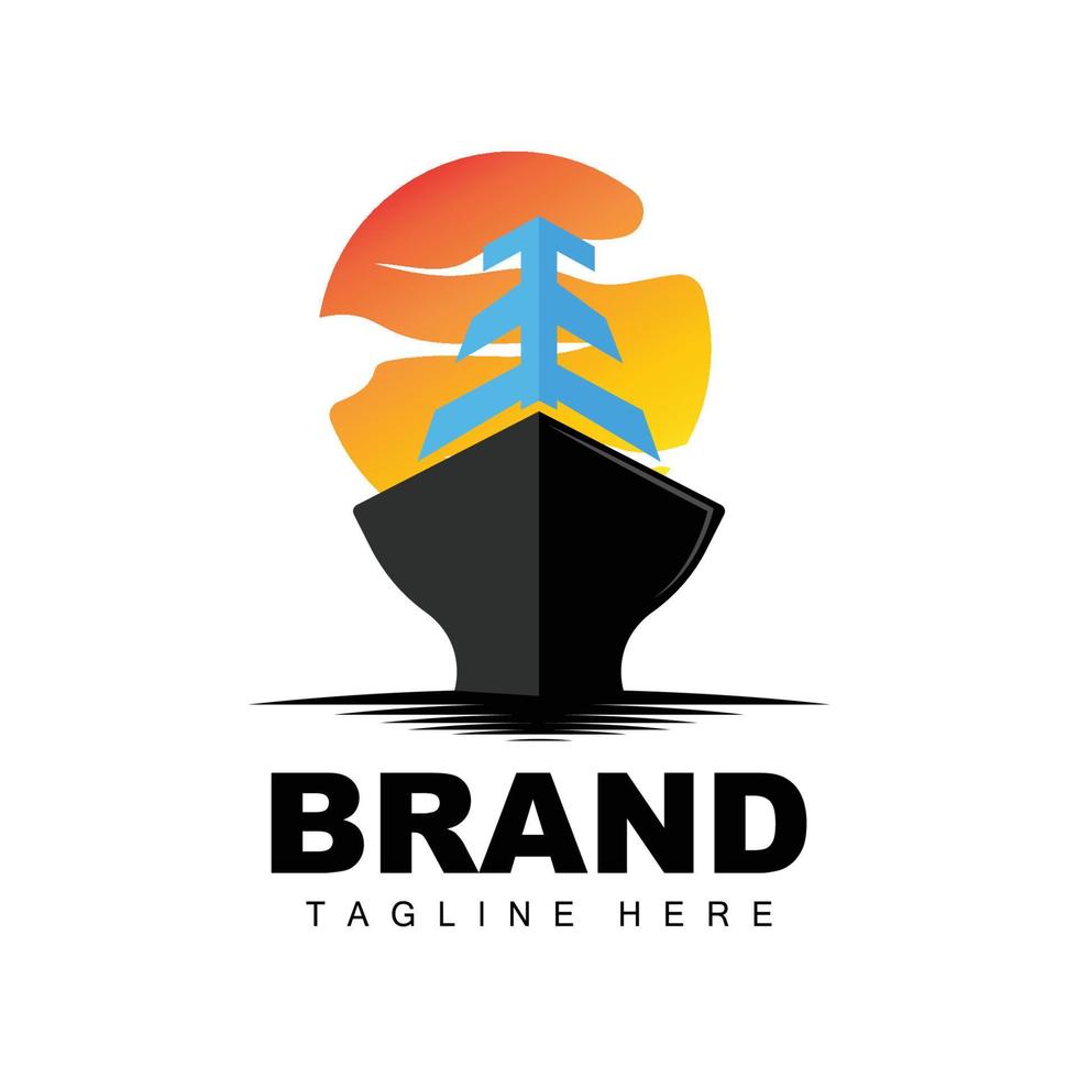 logotipo de barco, vector de transporte marítimo y crucero, carga, logística, escuela de vela, lancha rápida