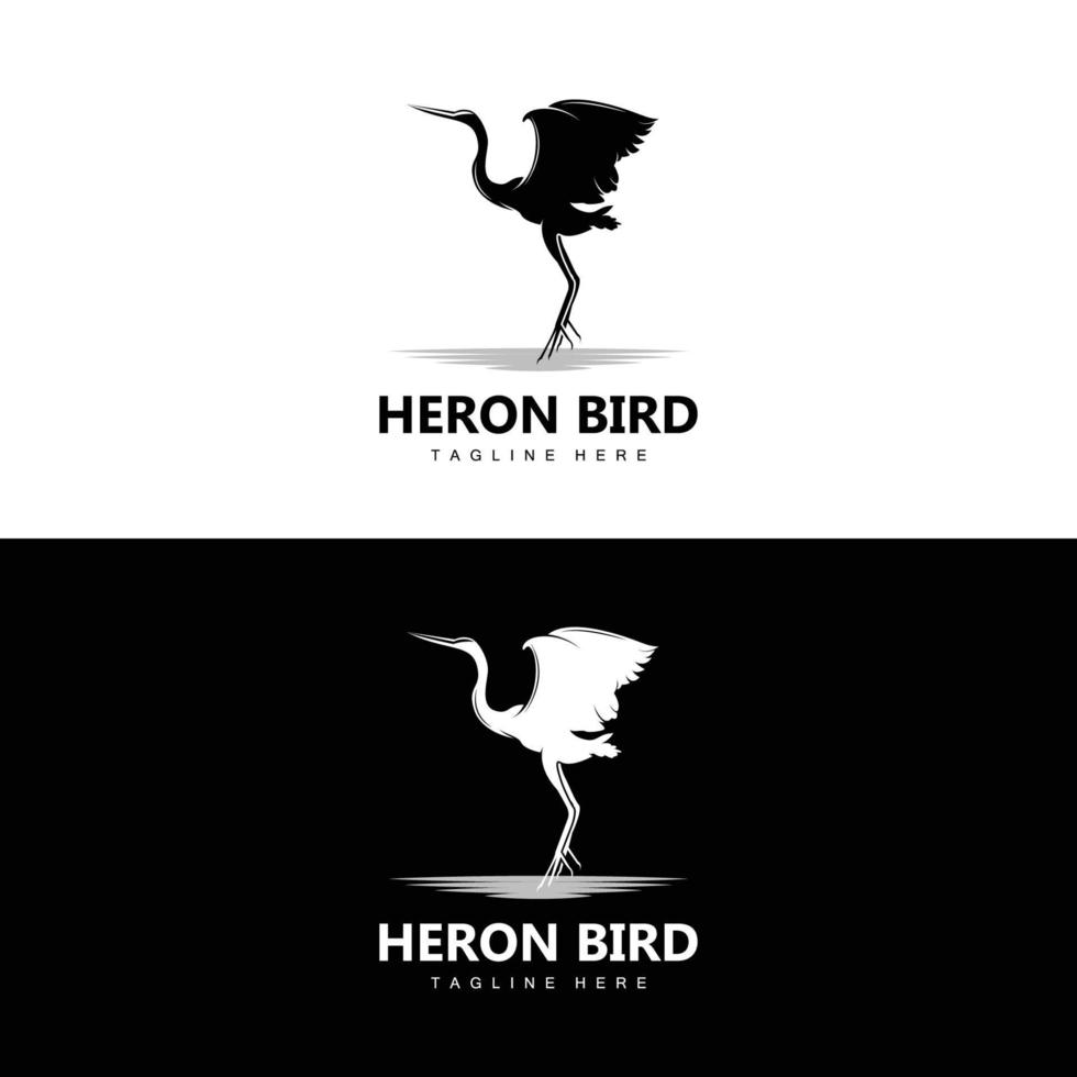 Bird Heron Stork Logo Design, Birds Heron Flying On The River Vector, Product Brand Illustration vector