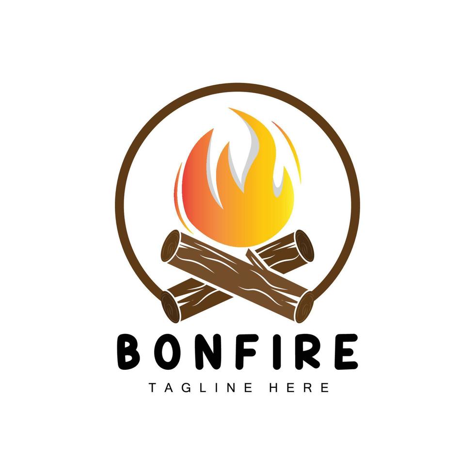 diseño de logotipo de fogata, vector de camping, fuego de madera y diseño forestal