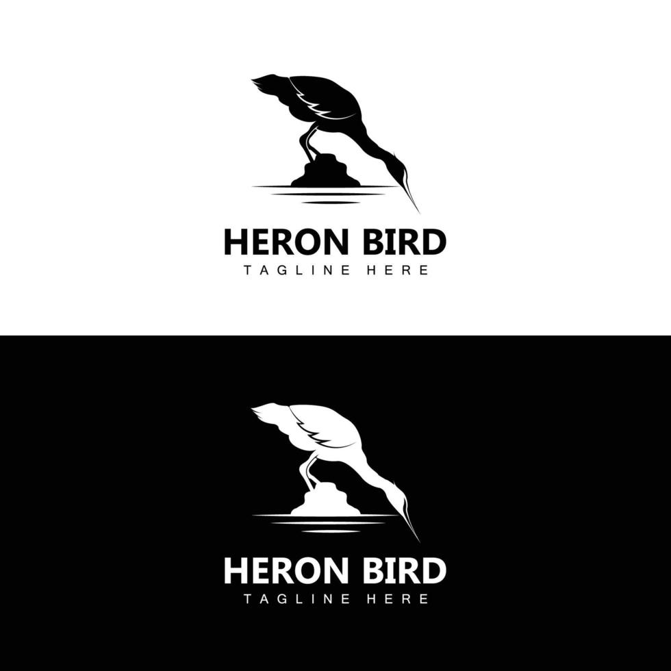 Bird Heron Stork Logo Design, Birds Heron Flying On The River Vector, Product Brand Illustration vector