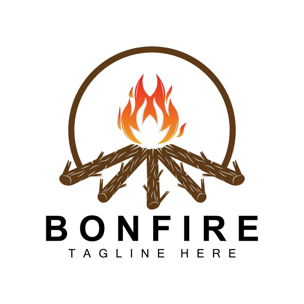 Campfire Logo Design, Camping Vector, Wood Fire And Forest Design vector