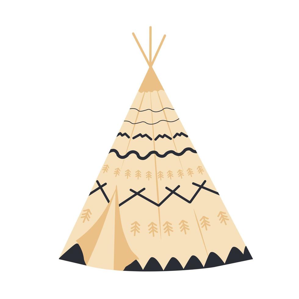 Teepee, tentor wigwam Native American dwelling. Yaranga, chum vector stock illustration. Isolated on white background. Wild West.