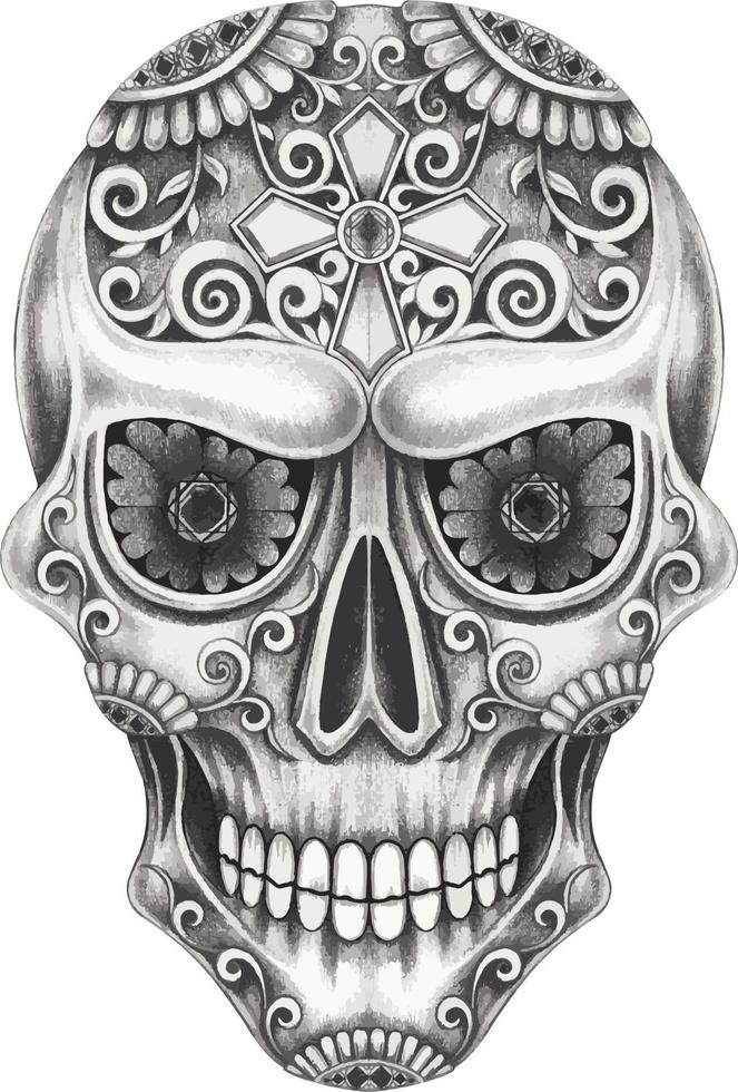 Art skull day of the dead. Hand drawing and make graphic vector. vector