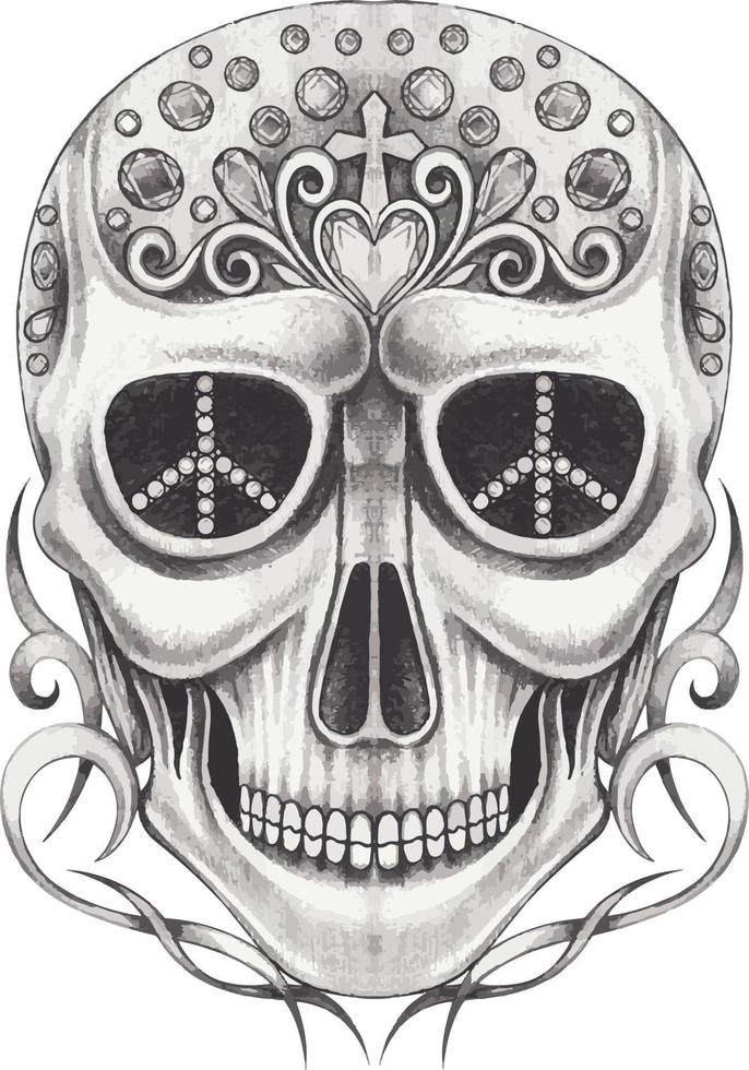 Art fancy skull tattoo.Hand drawing and make graphic vector. vector