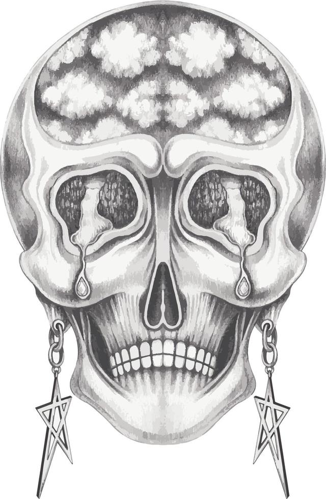 Art fancy surreal skull. Hand drawing and make  graphic vector. vector