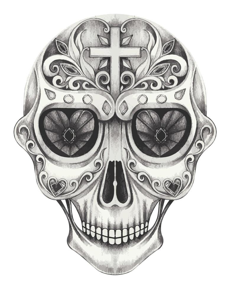 Art skull day of the dead. Hand drawing and make graphic vector. vector