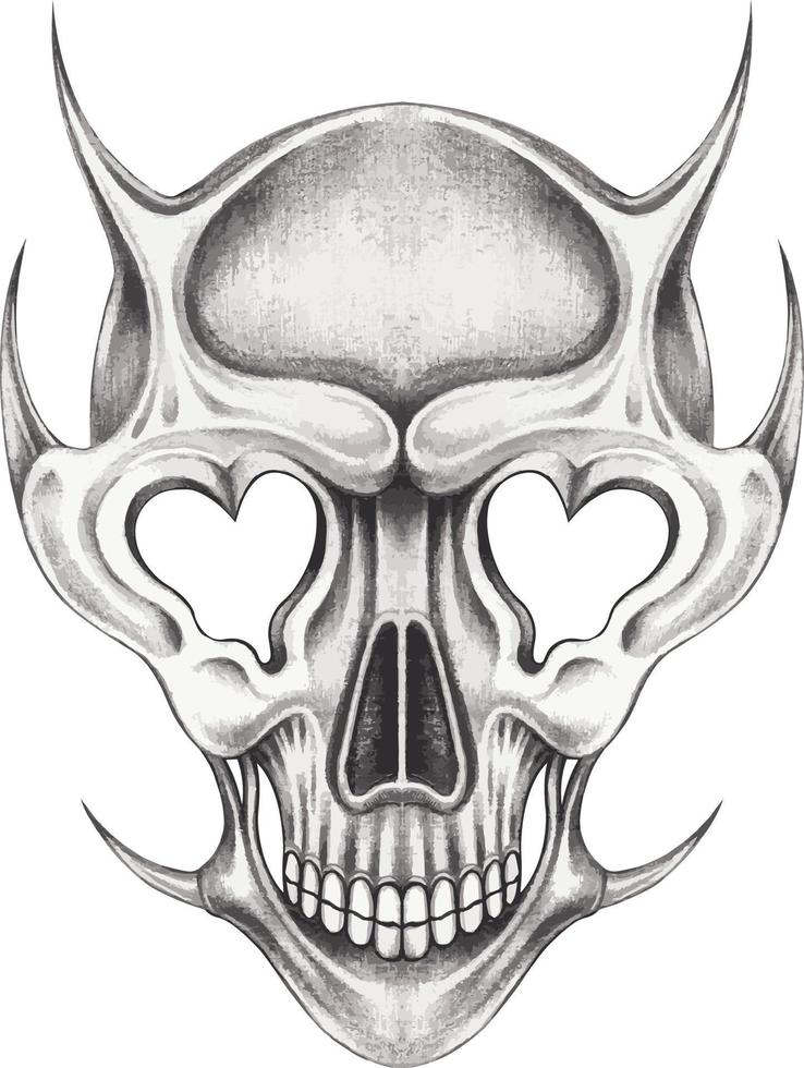 Art fancy surreal skull. Hand drawing and make graphic vector. vector