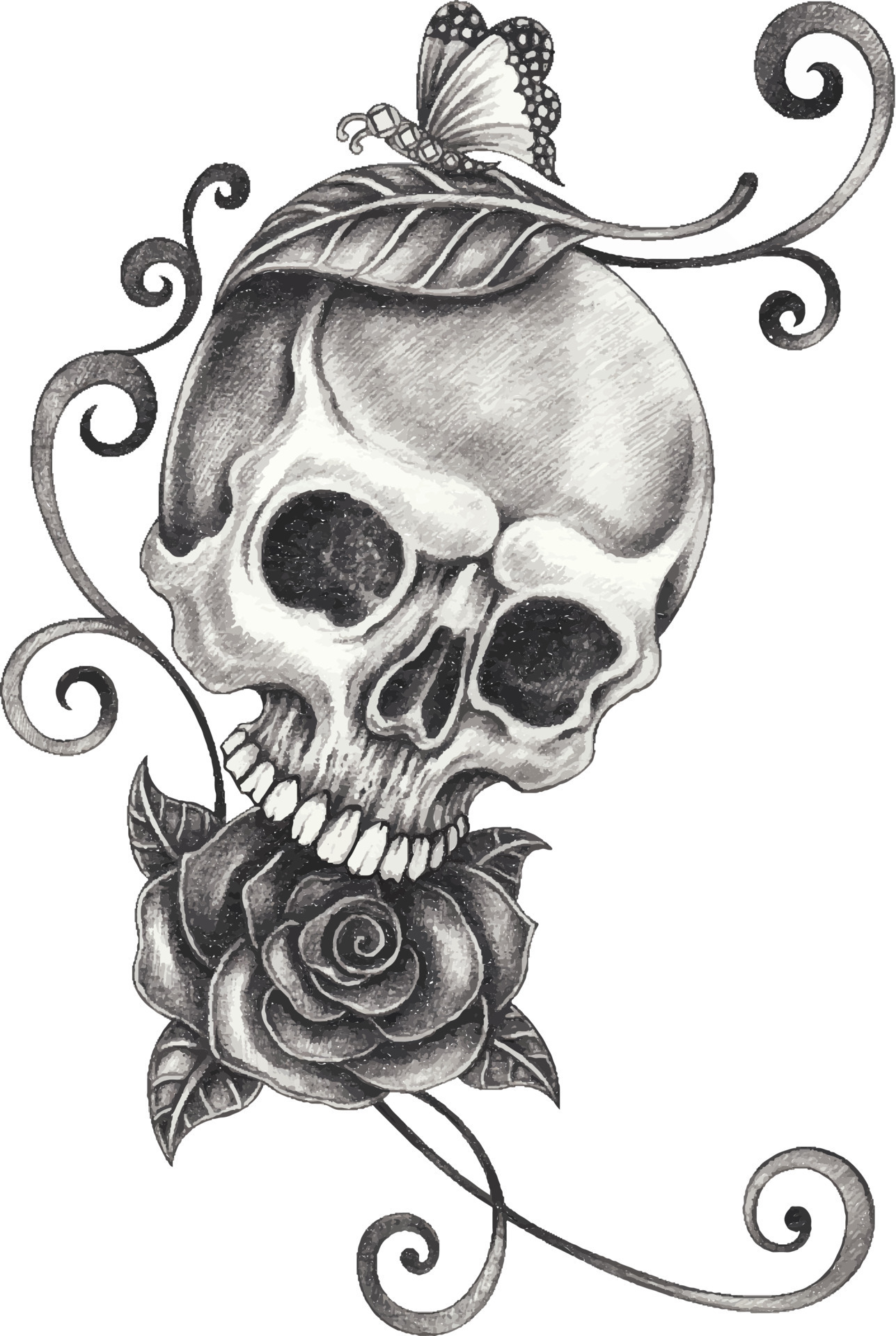 Art surreal skull tattoo. Hand drawing and make graphic vector ...