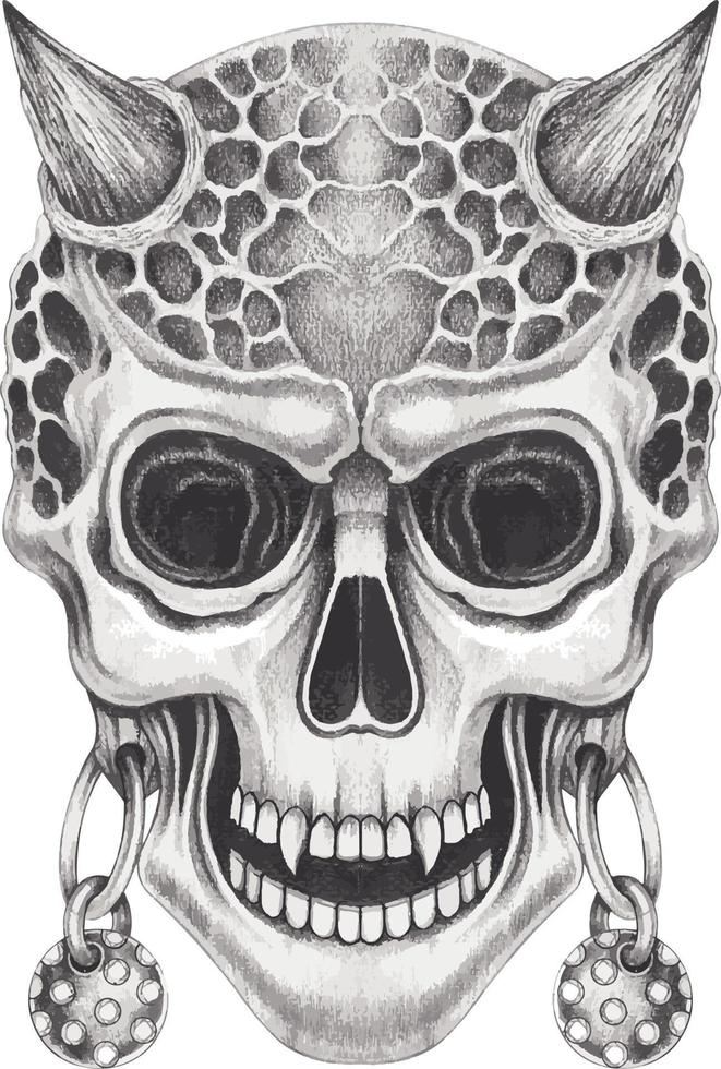 Art fancy devil skull. Hand drawing and make graphic vector. vector