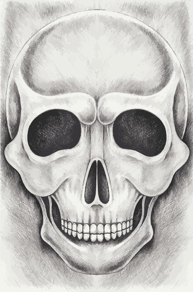 Art sketch smill skull. Hand drawing and make graphic vector. vector