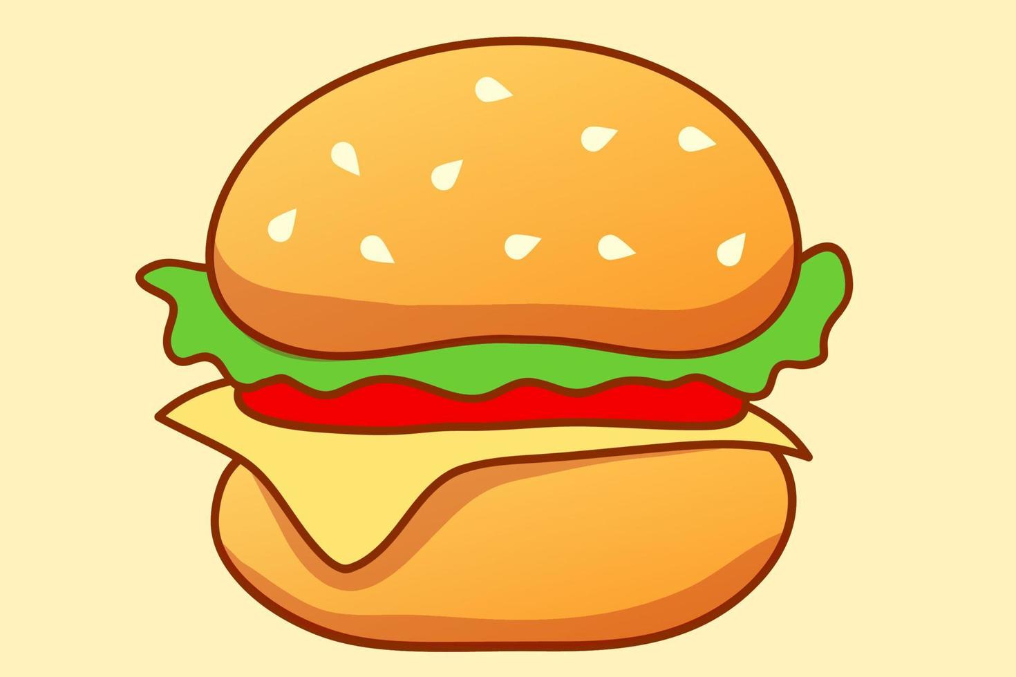 Testy hamburger cartoon illustration. Hamburger with cheese, salad and tomato. vector