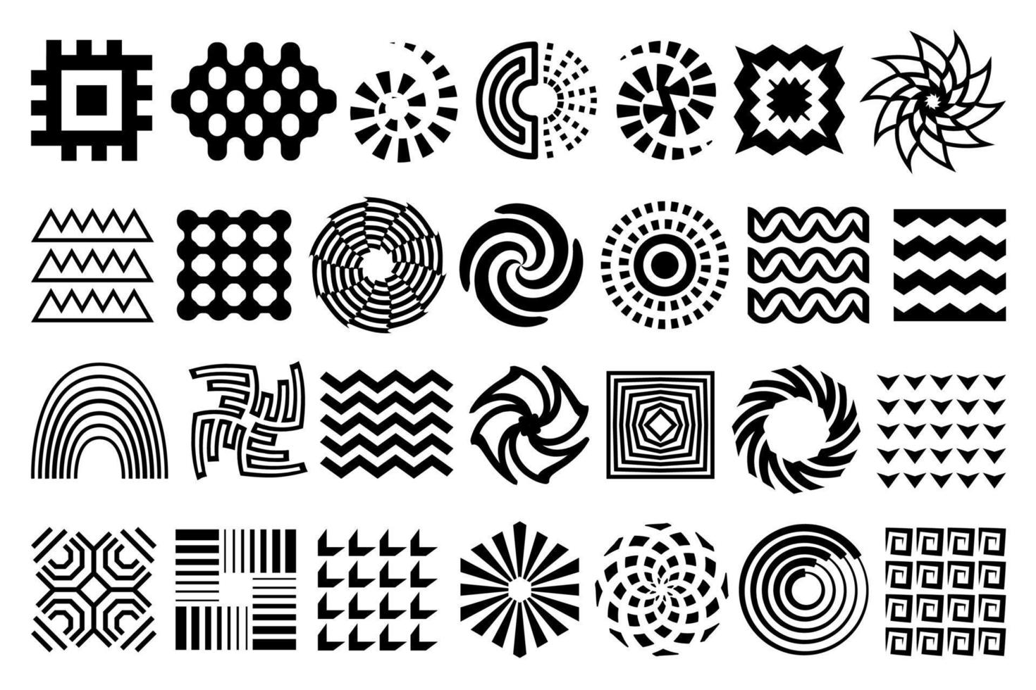 Artwork shapes, black and white geometric design elements. Abstract vintage Memphis flat shapes. vector