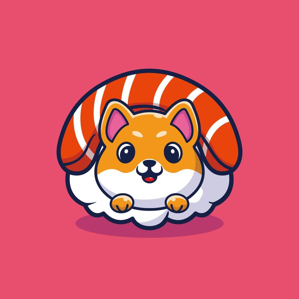 Cute dog sushi cartoon vector icon illustration
