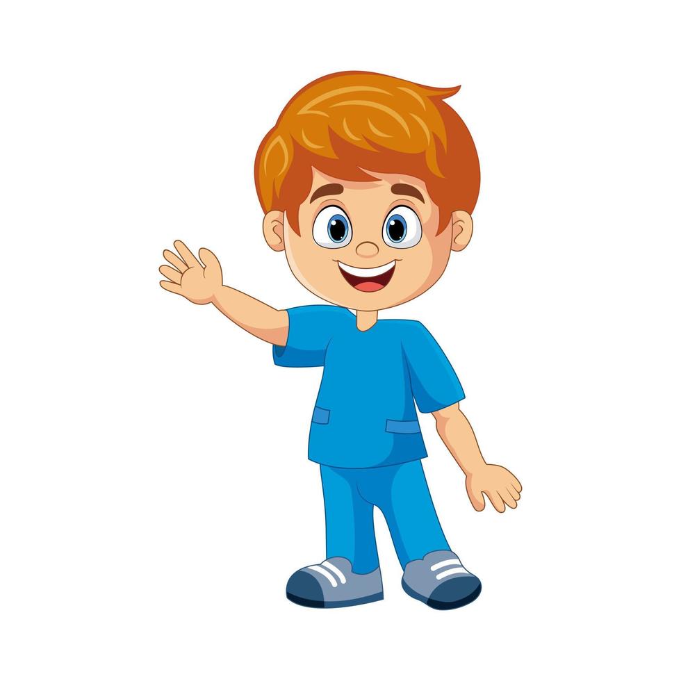 Medical nurse vector cartoon boy waving