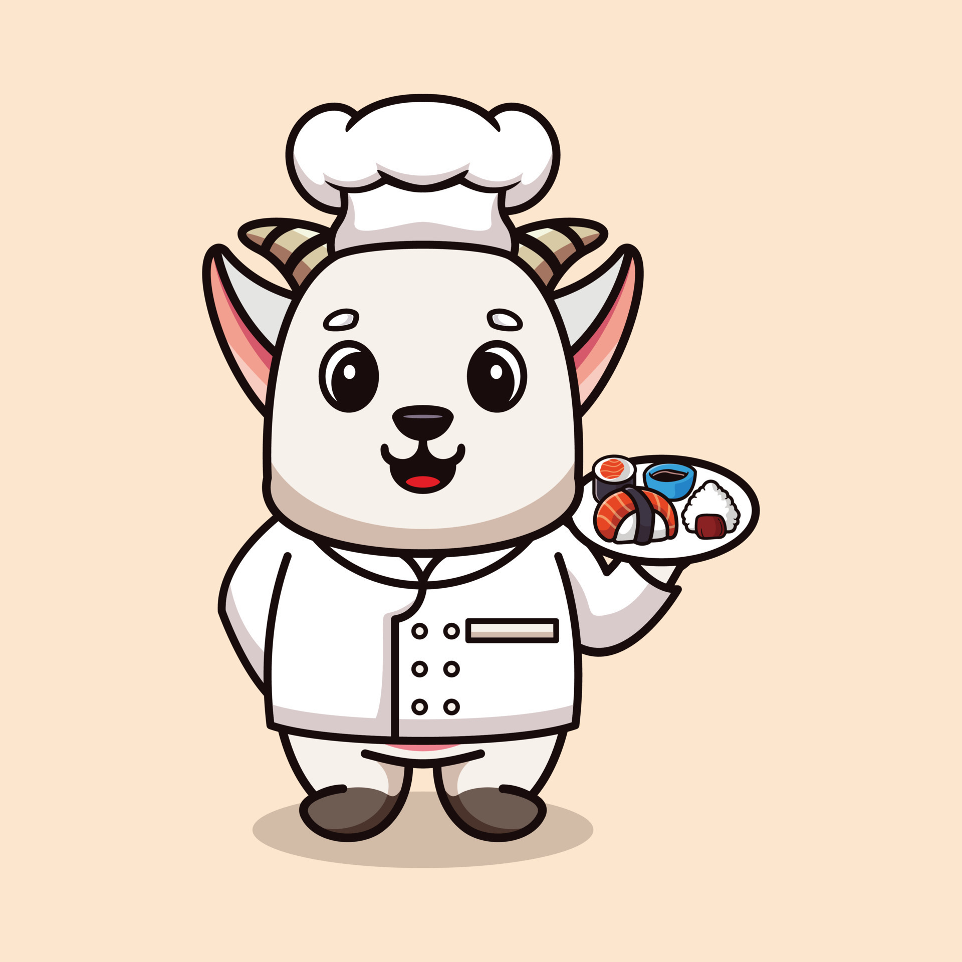 vector cabra chef mascota logo dibujos animados lindo creativo kawaii