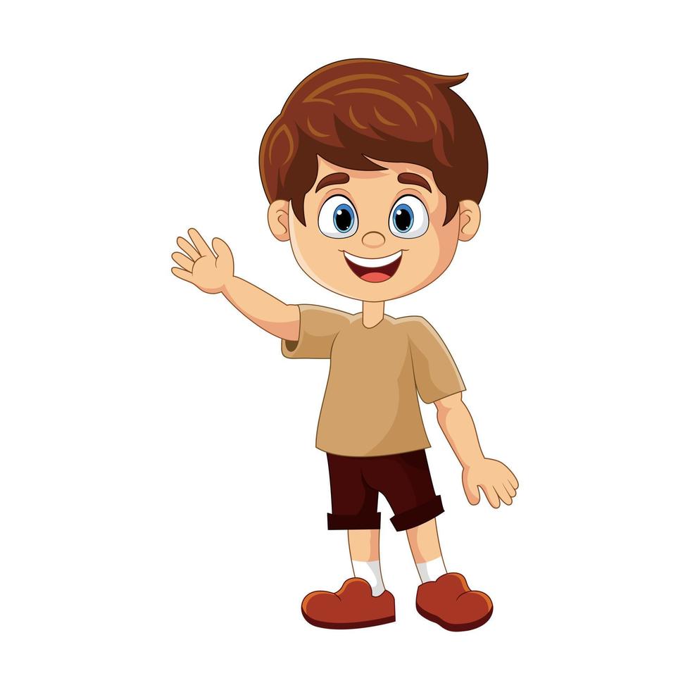 vector de dibujos animados lindo chico agitando la mano