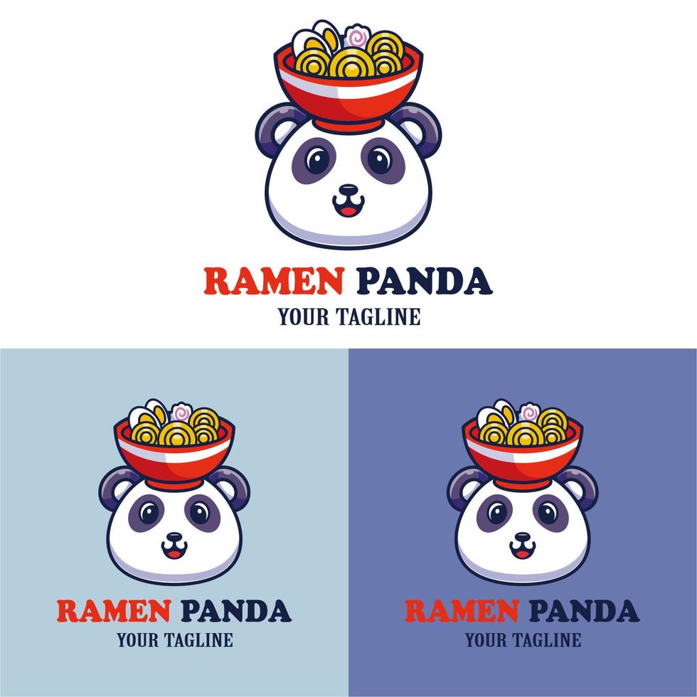 Vector cute panda with a bowl of ramen on his head logo mascot