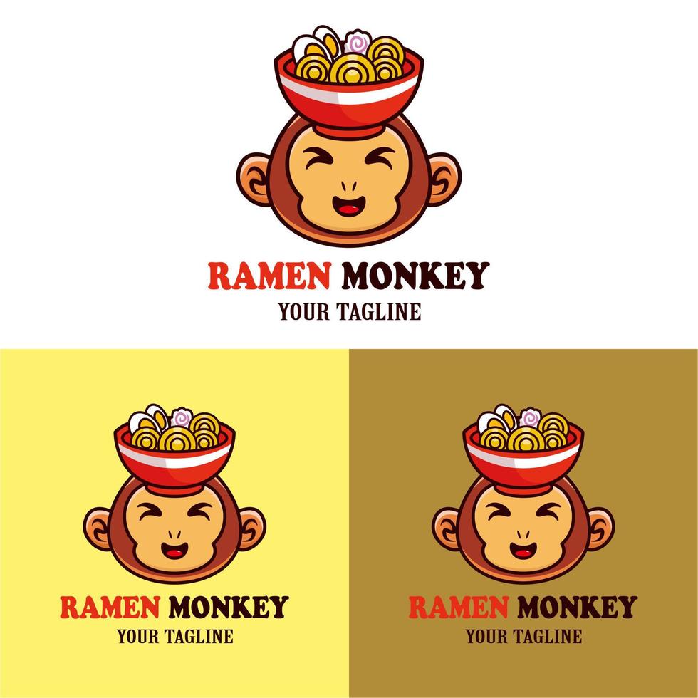 mono vector lindo con un tazón de ramen en su mascota del logo de la cabeza
