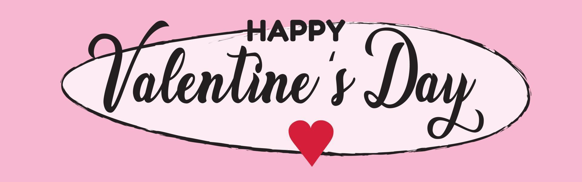 Lettering Happy Valentines Day banner pink. Valentines Day greeting card template with typography text happy valentine s day and red heart and line on background. vector