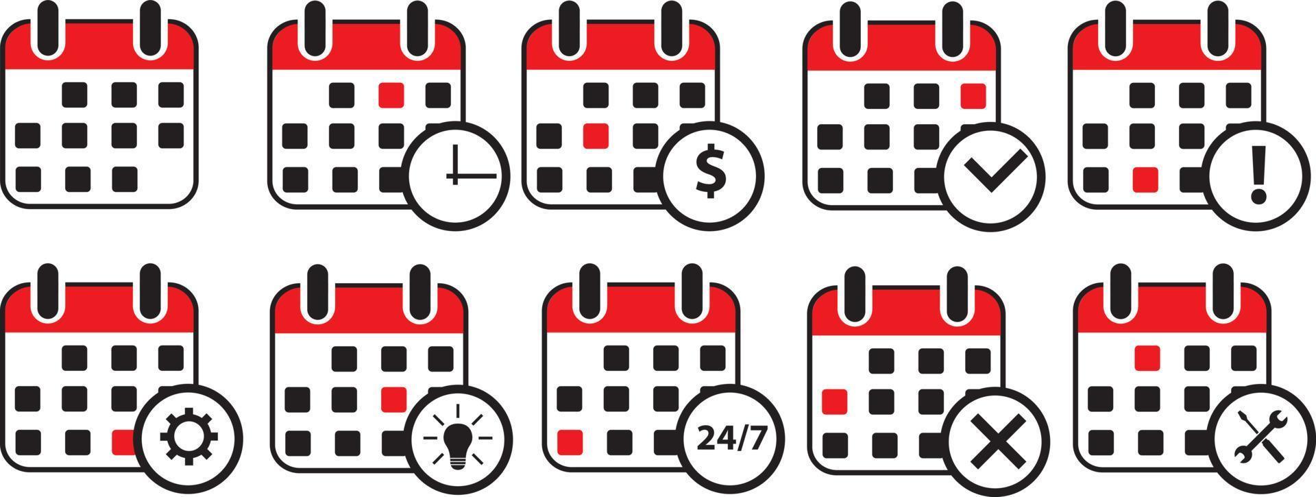 Calendar vector icons. Set of calendar symbols