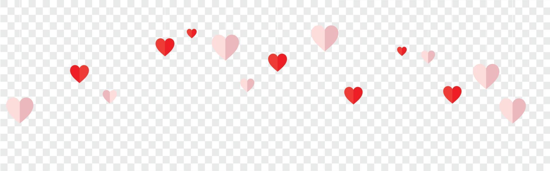 Vector multicolor hanging hearts on an isolated transparent background. Paper hearts png. Paper elements, paper decoration png. Valentine's Day.