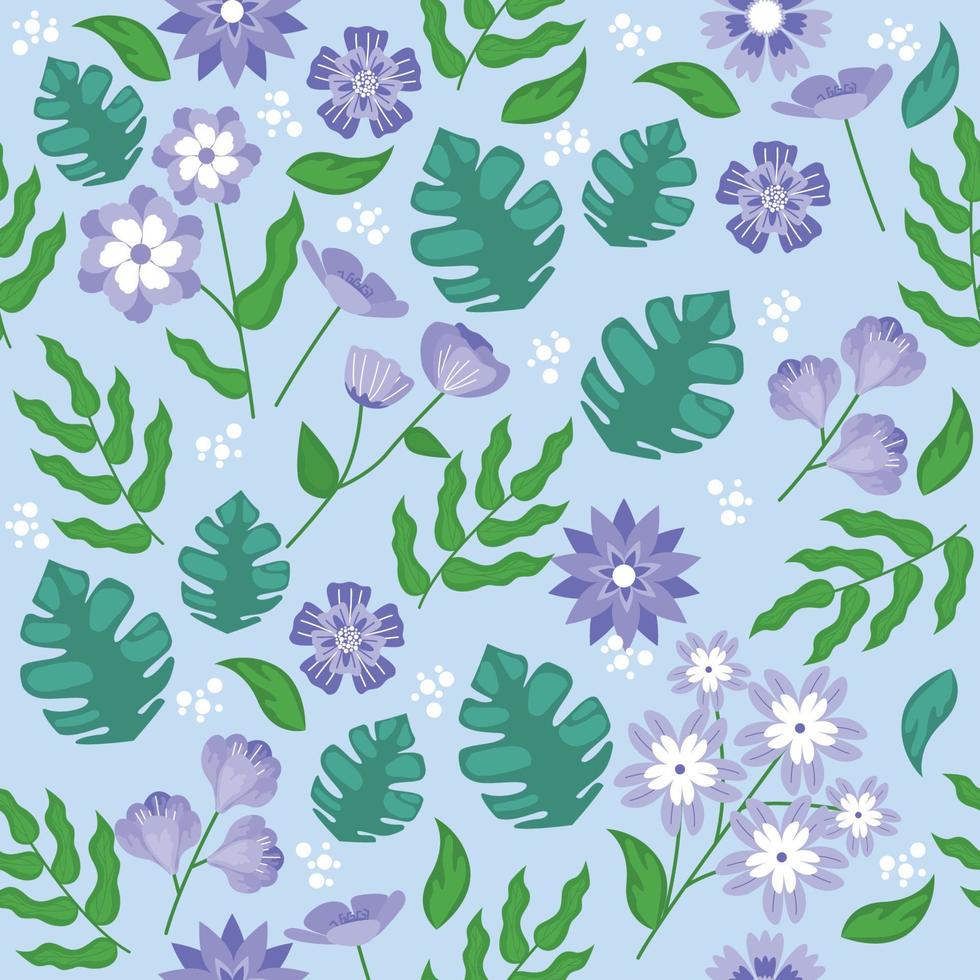 Floral Flower Nature Blue Background Seamless Pattern Wallpaper vector