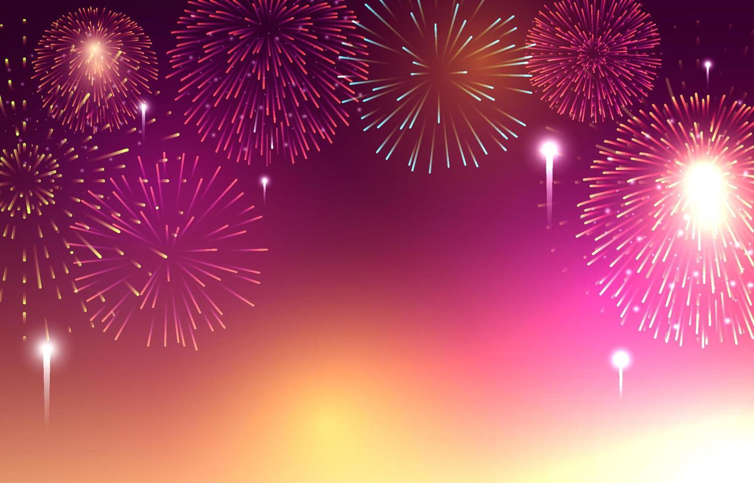 Happy New Year Fireworks Party Bright Night Sky Background vector